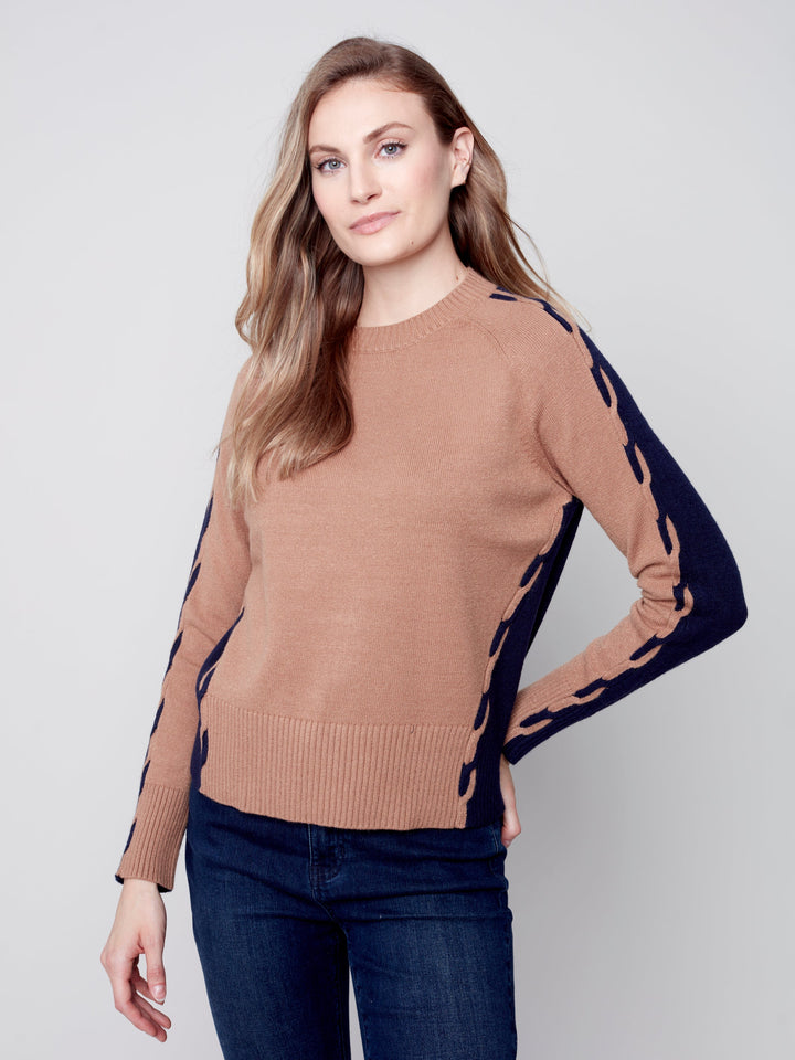 Plush Knt Long Sleeve Top With Border Detail