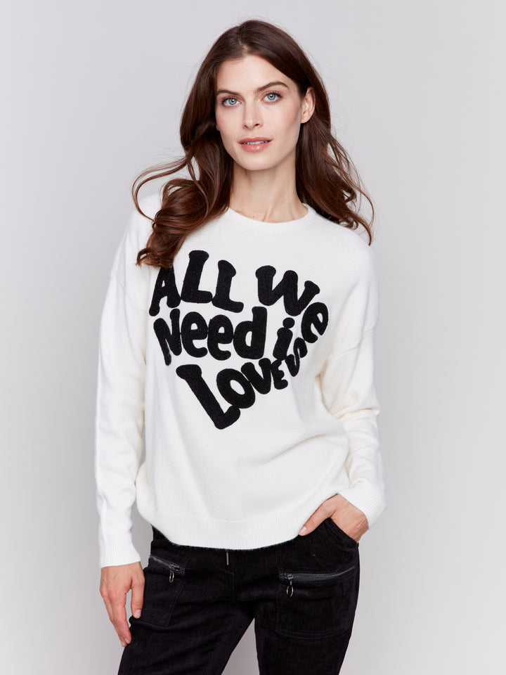 Crew Neck Love Embroidered Sweater