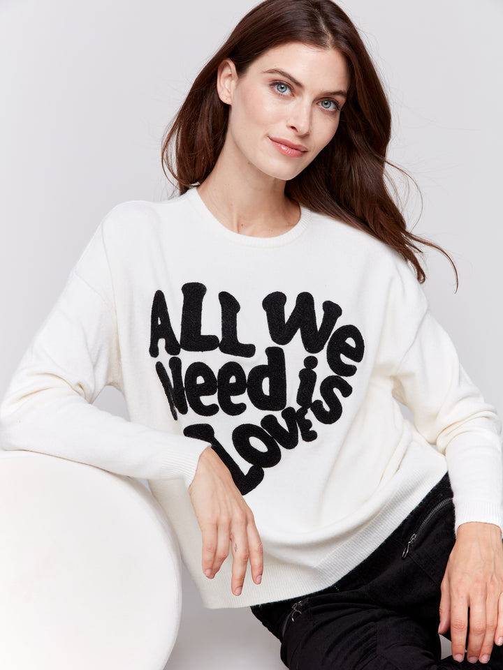 Crew Neck Love Embroidered Sweater