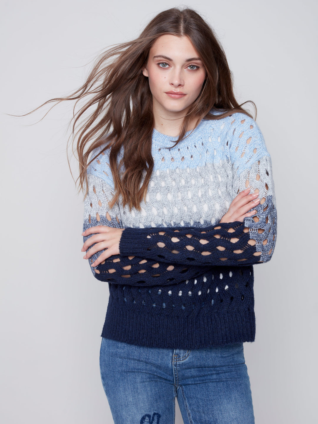 Striped Wavy Net Sweater