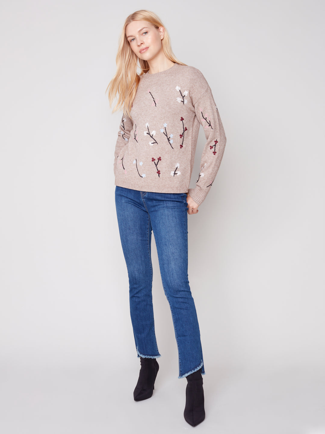 Plush Knit Floral Print Long Sleeve Top