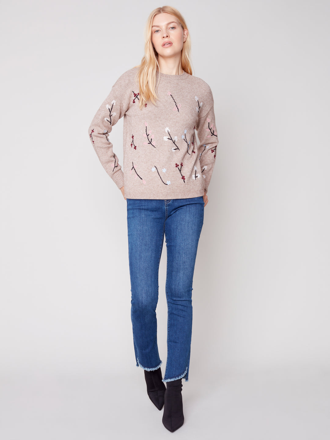 Plush Knit Floral Print Long Sleeve Top