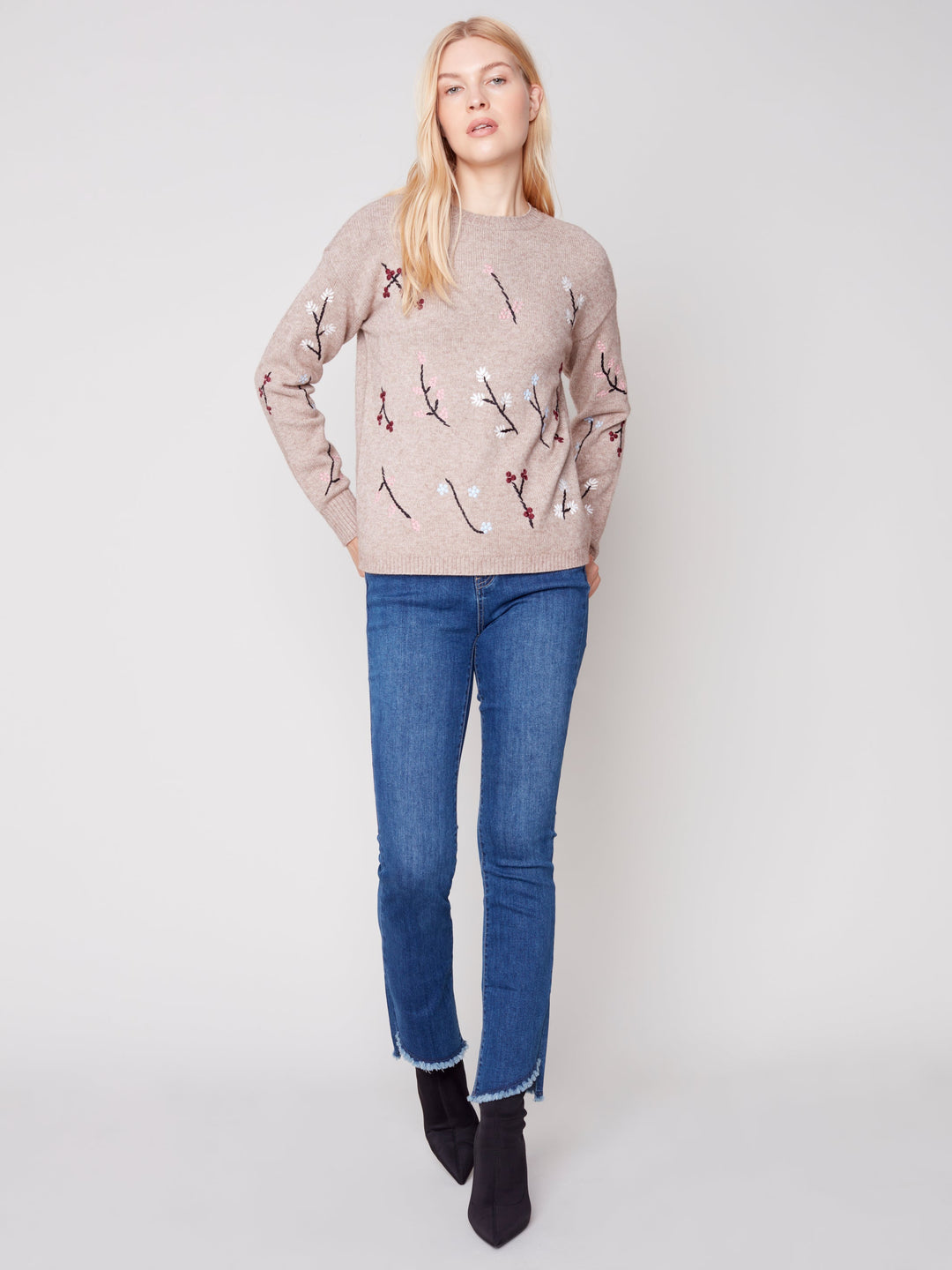 Plush Knit Floral Print Long Sleeve Top