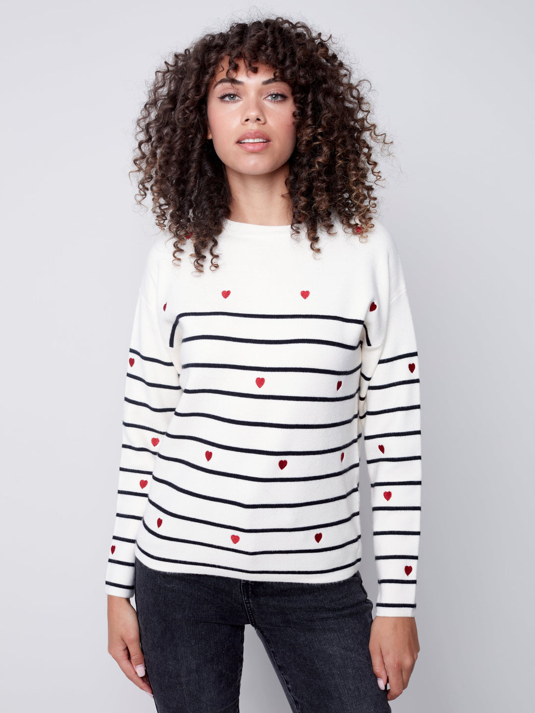 Jacquard Knit Striped Long Sleeve Top