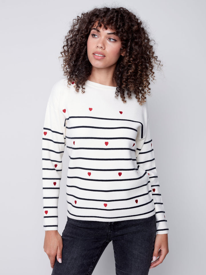 Jacquard Knit Striped Long Sleeve Top