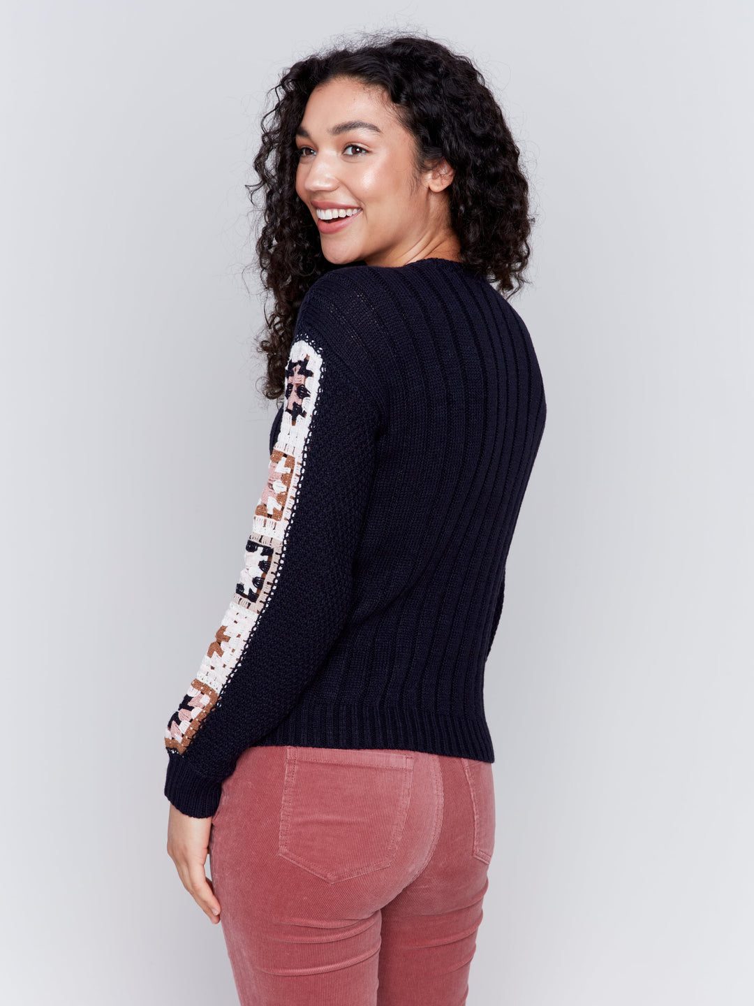 Crew Neck Crochet Sleeve Sweater