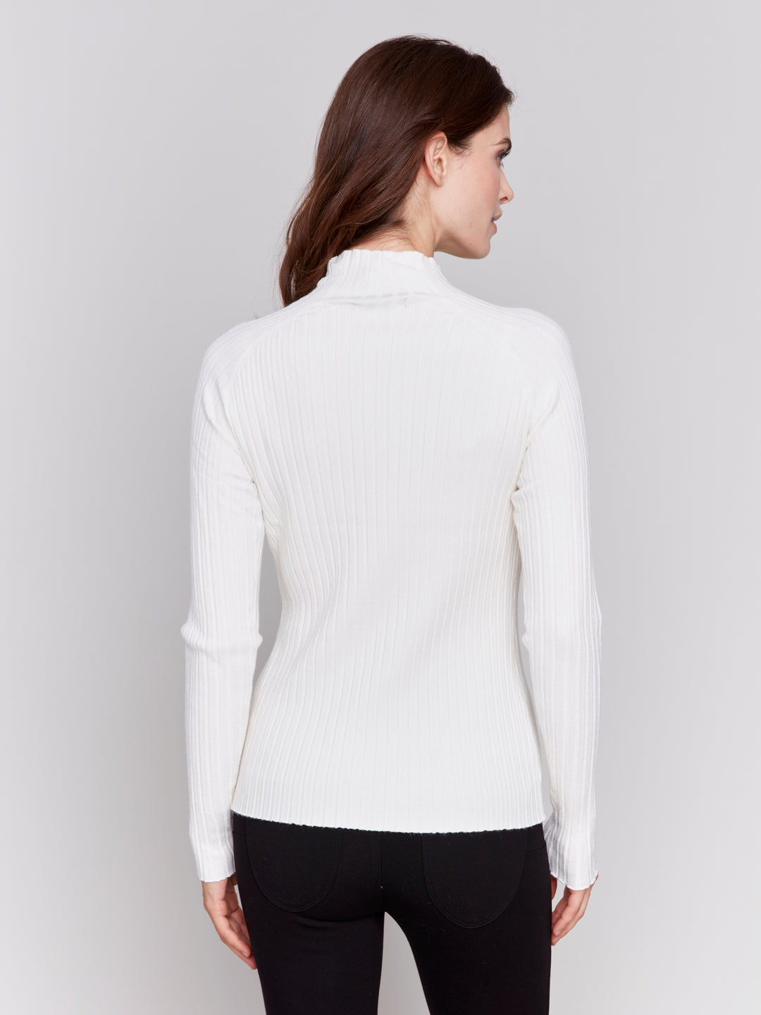 Mock Neck Ribbed Fine-Knit Sweater