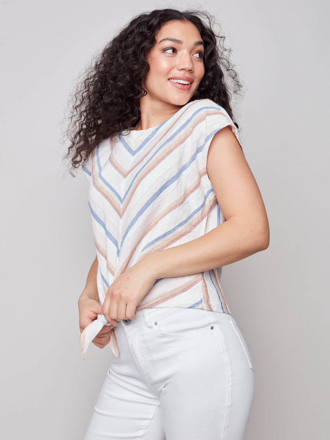 Chevron Stripe Front-Tie Top