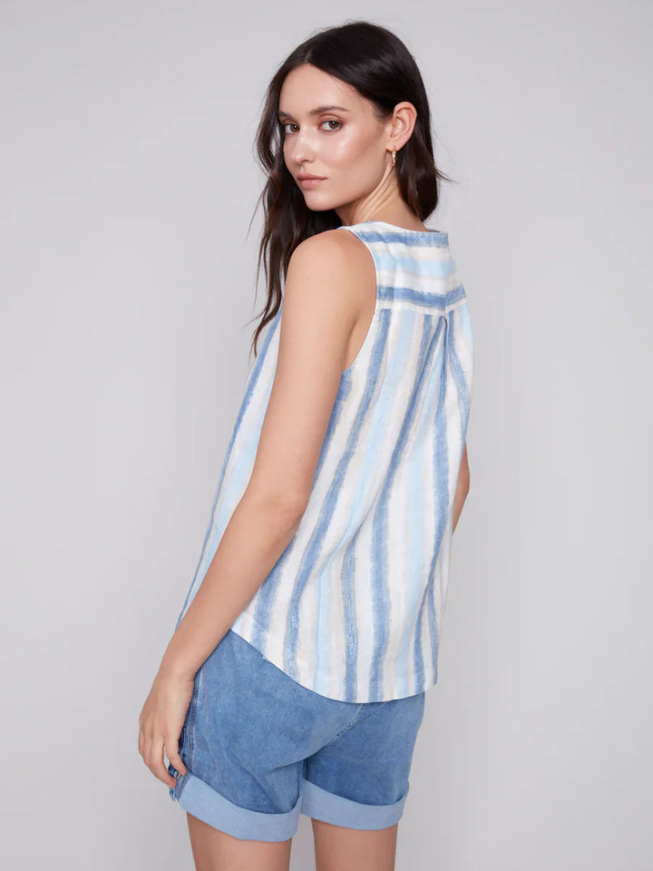 Sleeveless Striped Linen Top