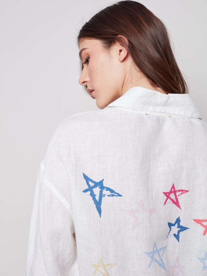 Long Sleeve Star Print Linen Shirt