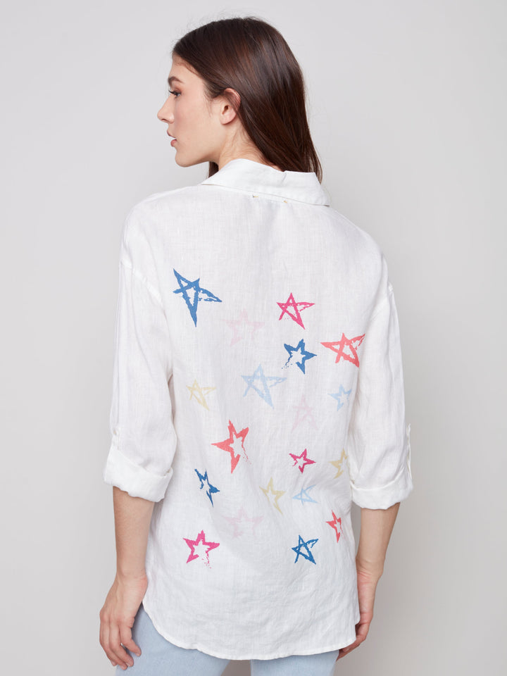 Long Sleeve Star Print Linen Shirt