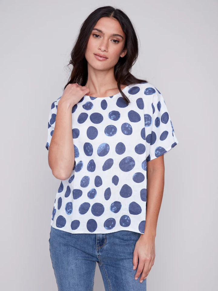 Printed Linen Short Sleeve Top