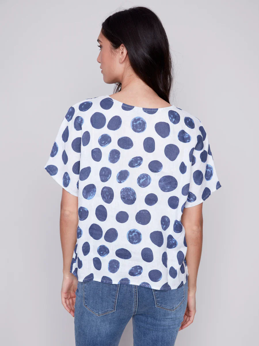 Printed Linen Short Sleeve Top