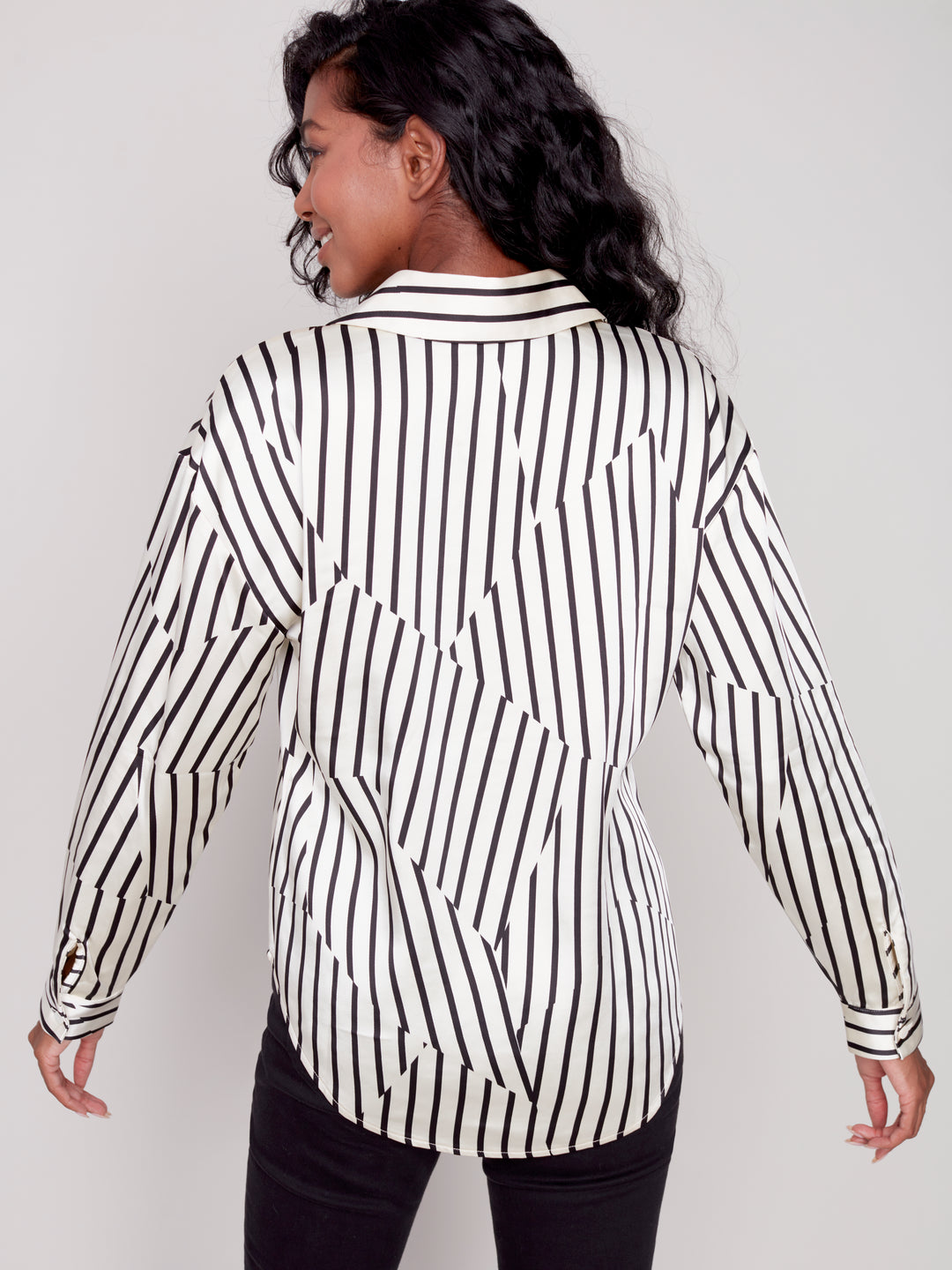 Long Sleeve Satin Print Blouse