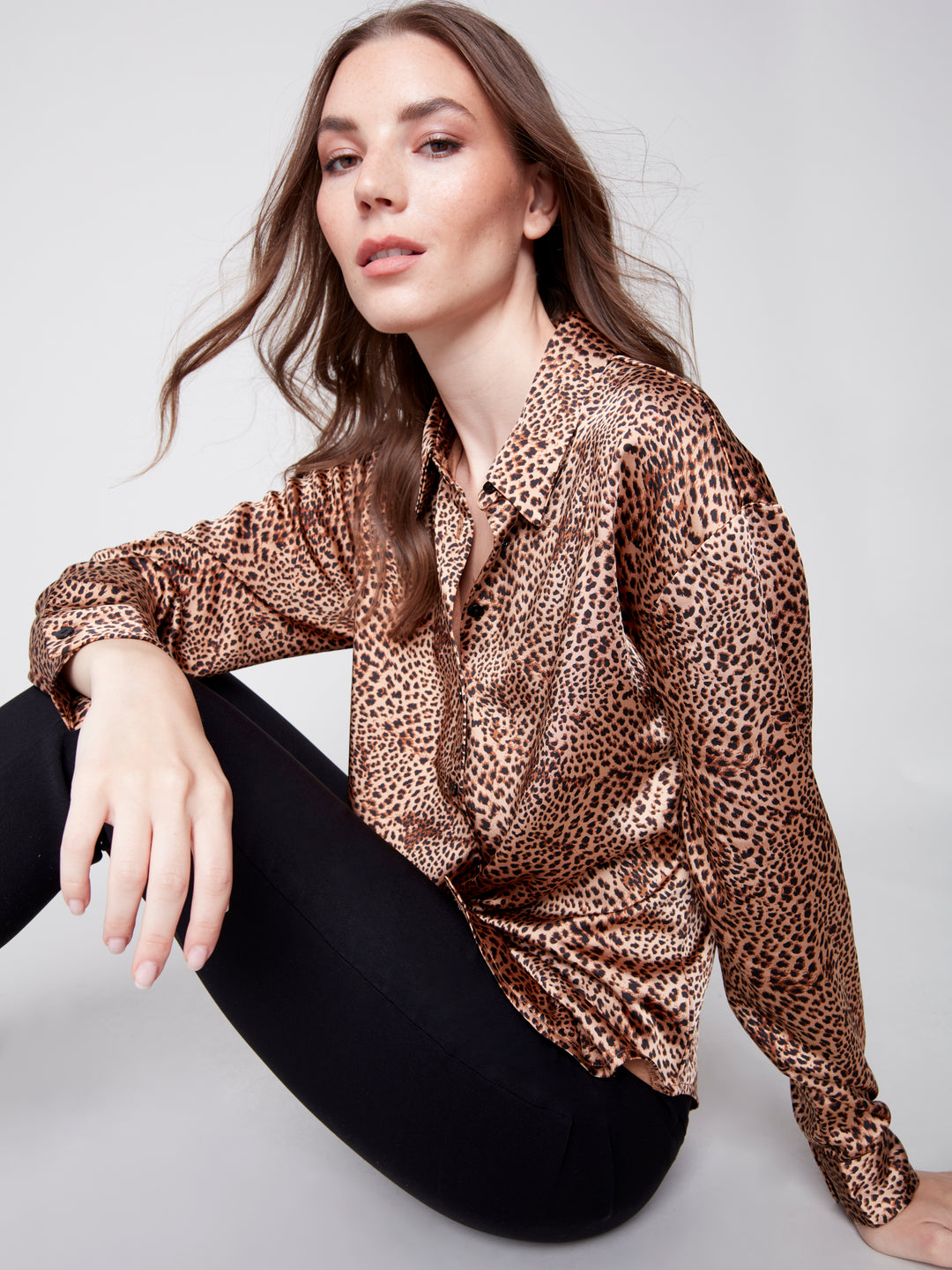 Long Sleeve Satin Print Blouse