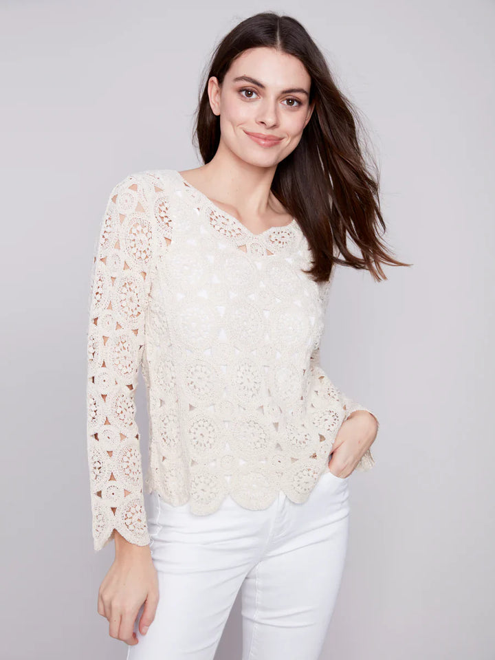 Scalloped Hem Long Sleeve Top