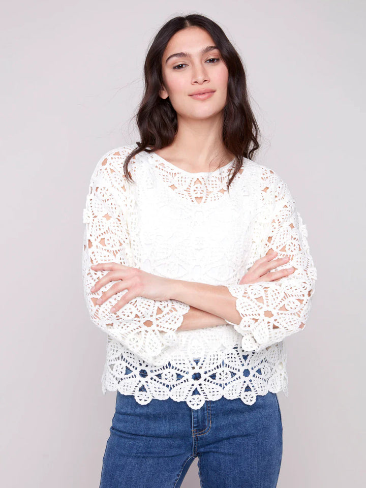Flower Crochet Long Sleve  Top
