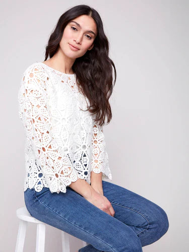 Flower Crochet Long Sleve  Top