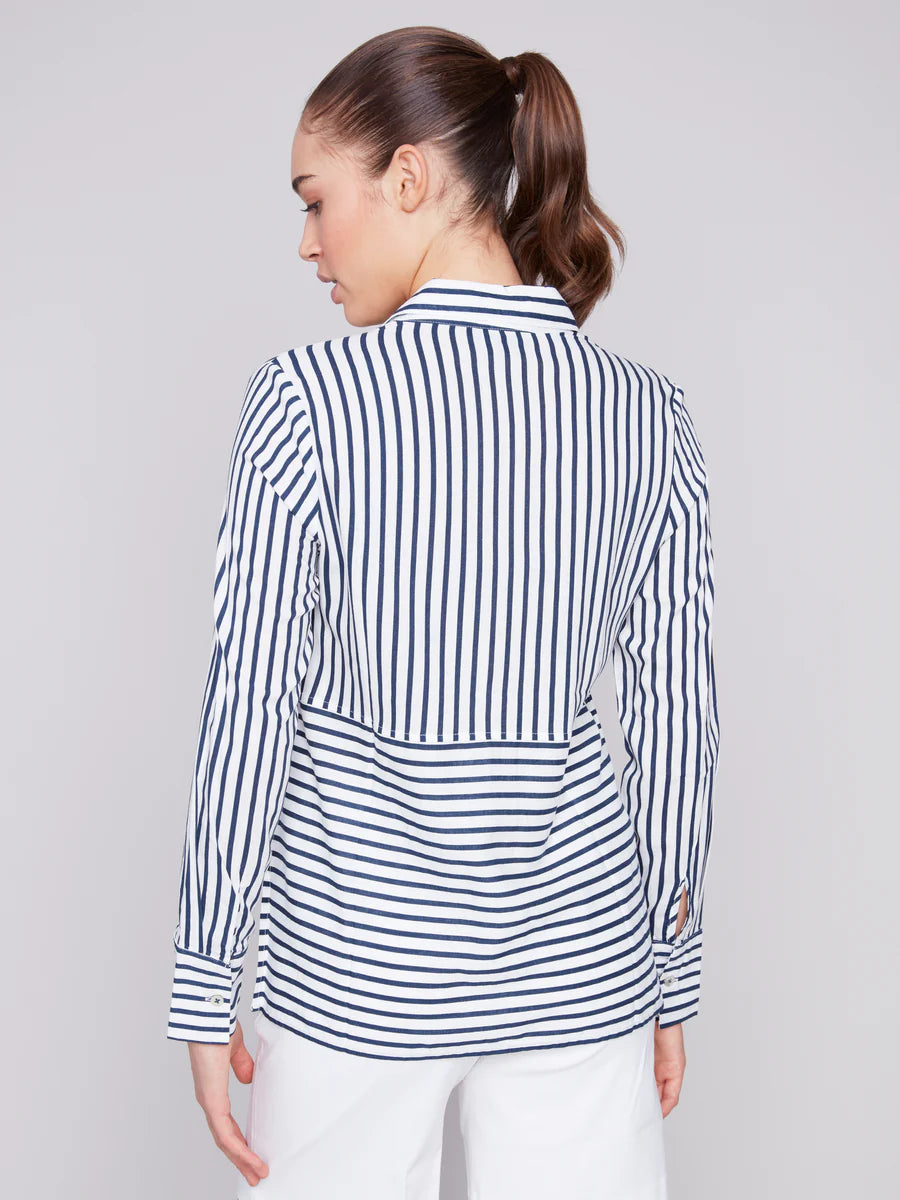 Multi-Stripe Front Pocket Long Sleeve Top