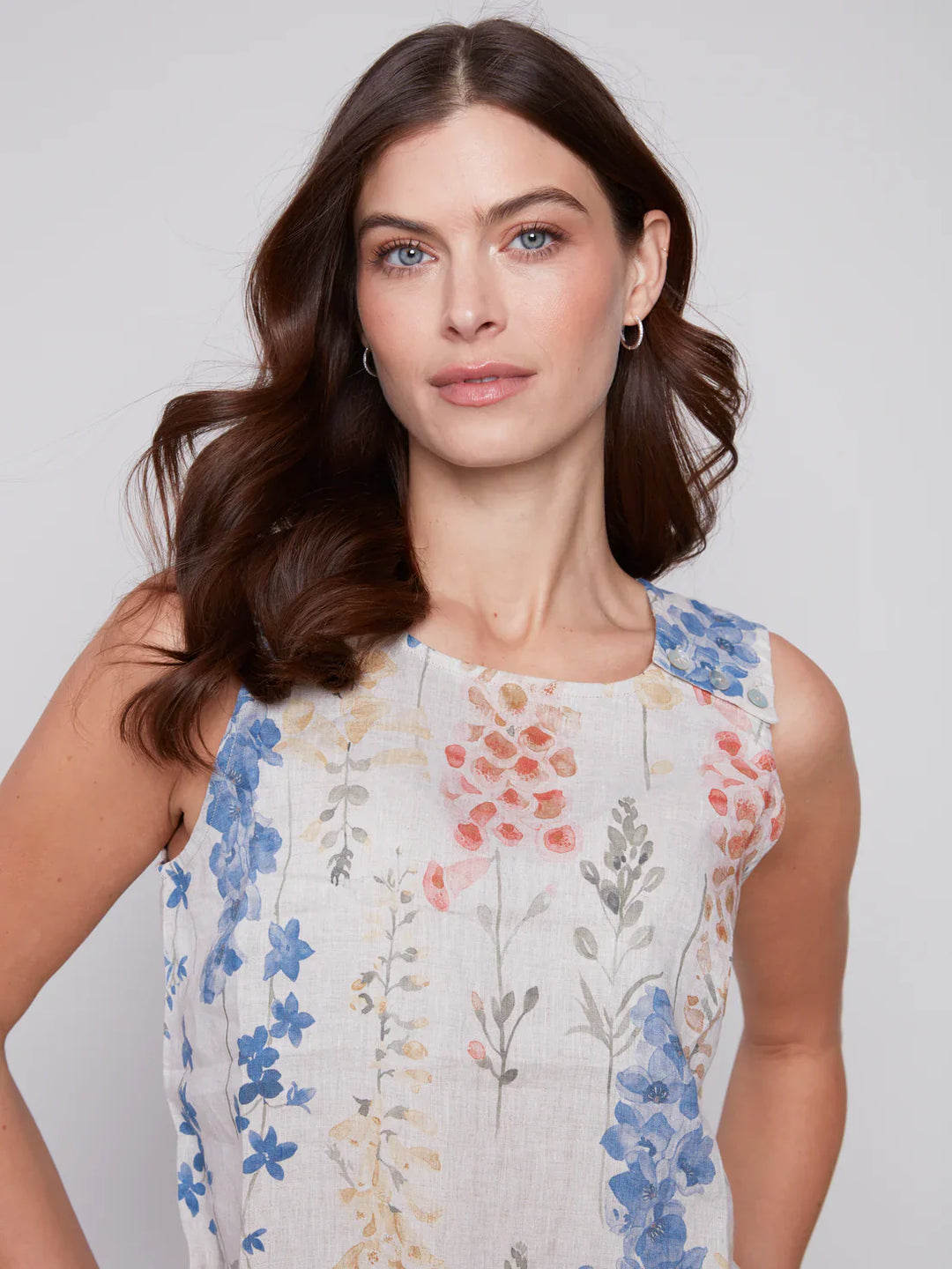 Sleeveless Linen Top With Shoulder Detail