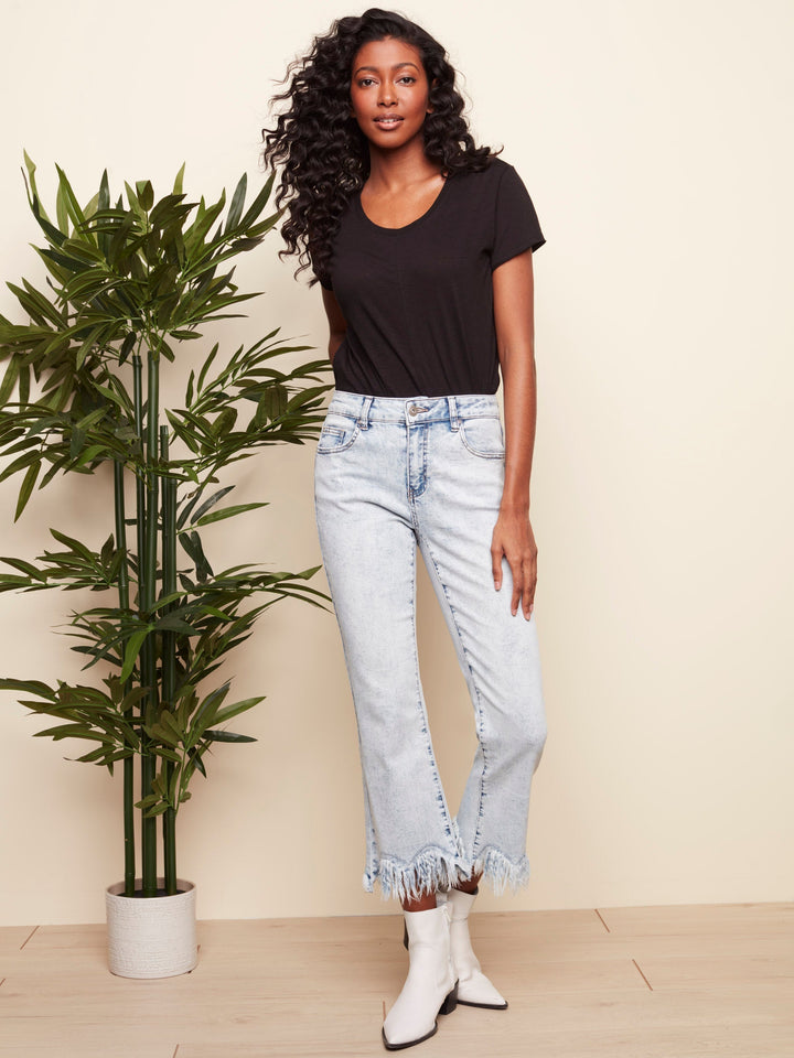 Stretch Jeans With Frayed Hem