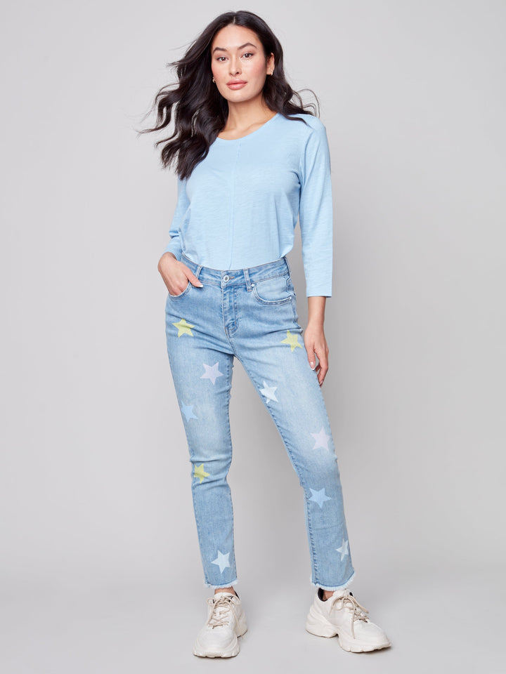 Star Print MidRise Slim Leg Jean