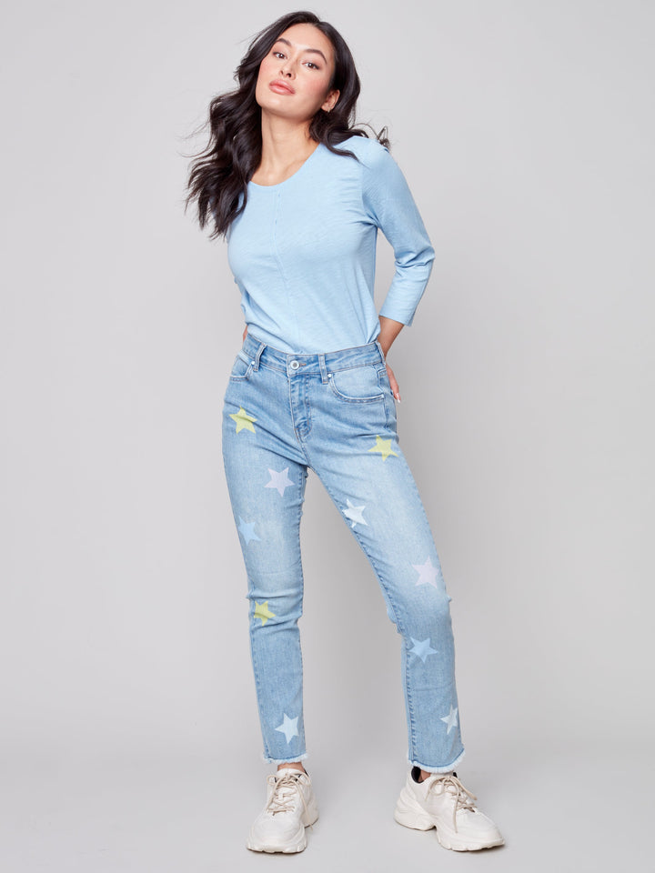 Star Print MidRise Slim Leg Jean