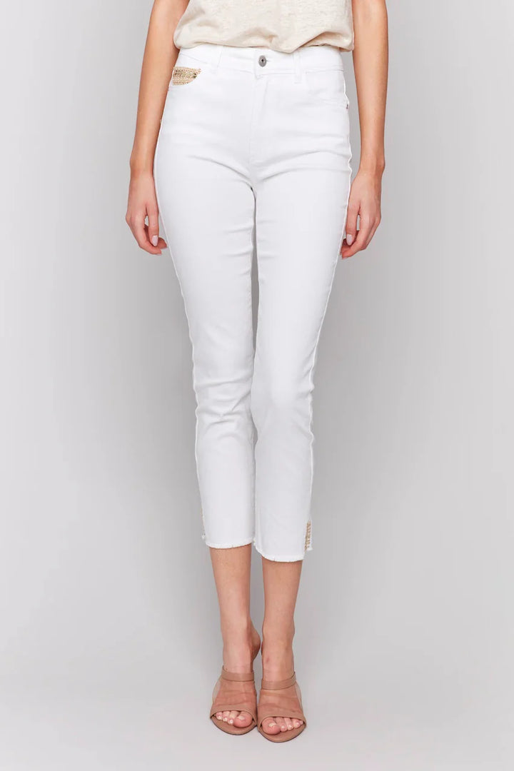 Front Zip Slim Leg Pant