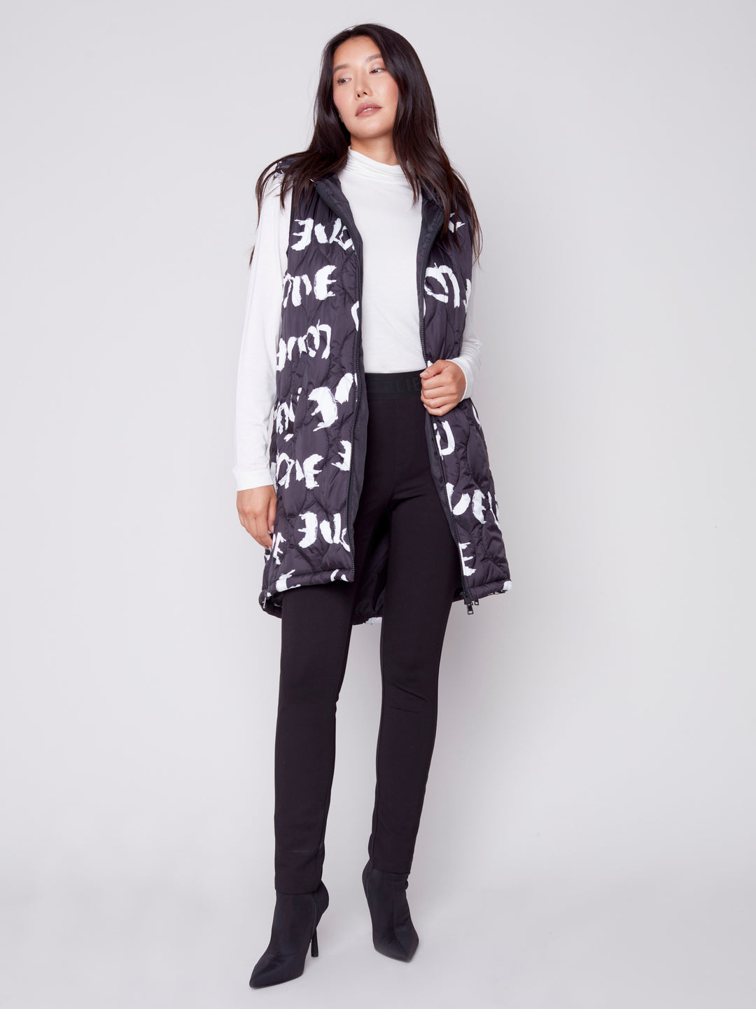 Hooded Quilted Print Puffer Vest