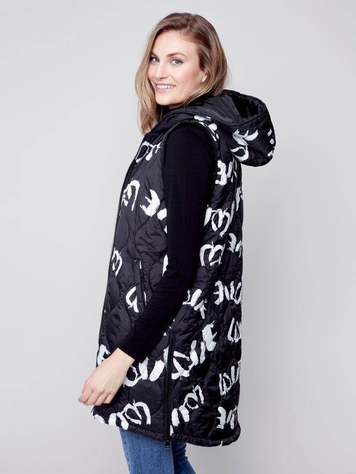 Hooded Quilted Print Puffer Vest