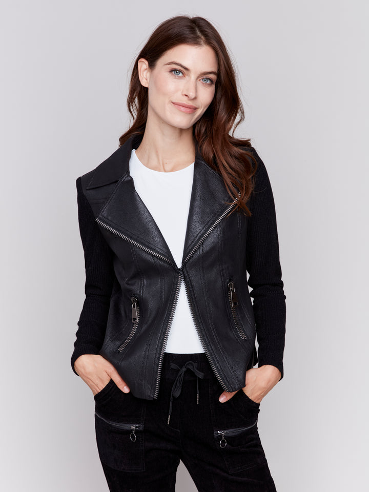 Vintage Leather/Rib Knot Combo Jacket