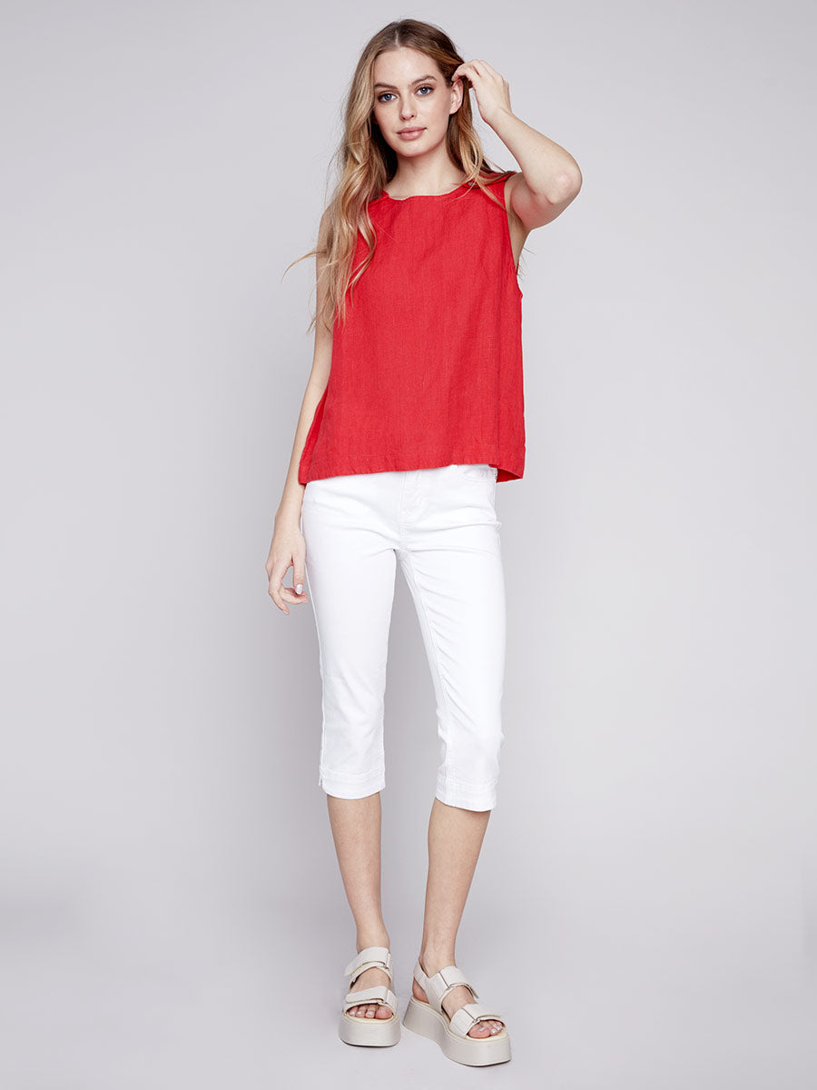 Sleeveless Linen Top With Shoulder Detail