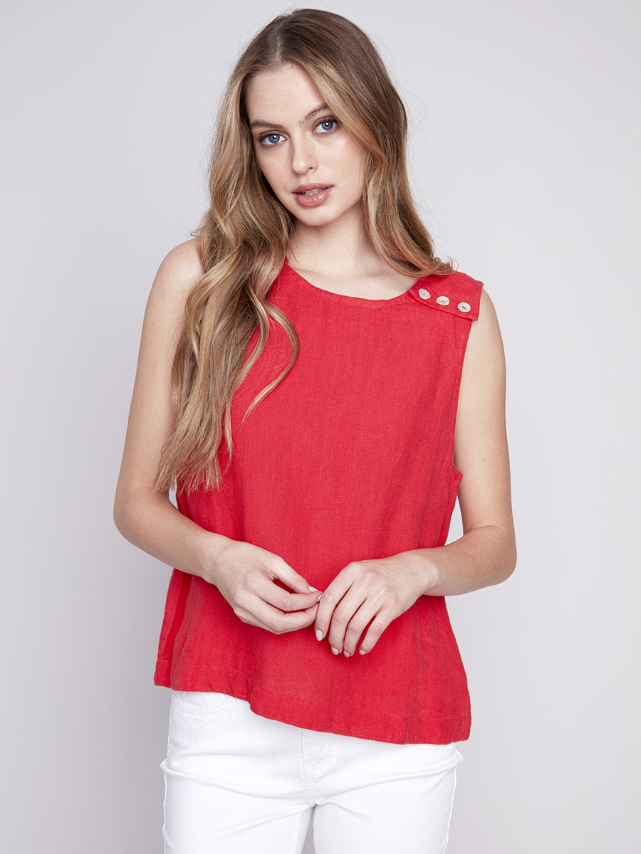 Sleeveless Linen Top With Shoulder Detail