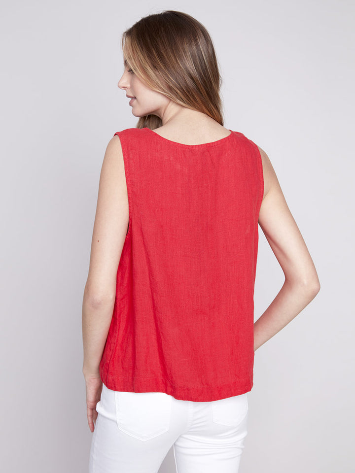 Sleeveless Linen Top With Shoulder Detail