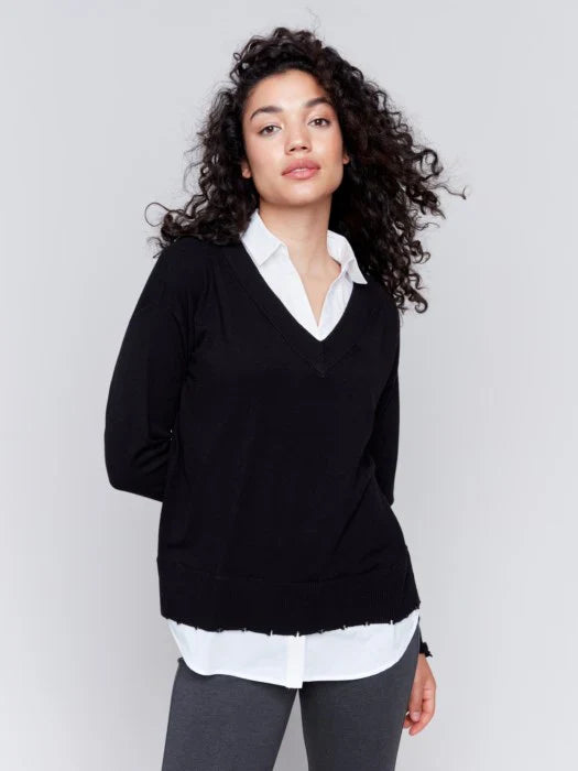 Fooler Sweater With Shirt Collar