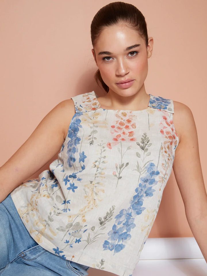 Sleeveless Linen Top With Shoulder Detail