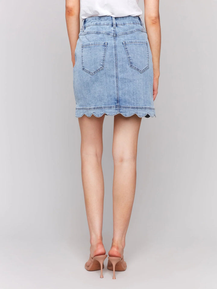 Stretch Denim Skirt With Scallop Hem