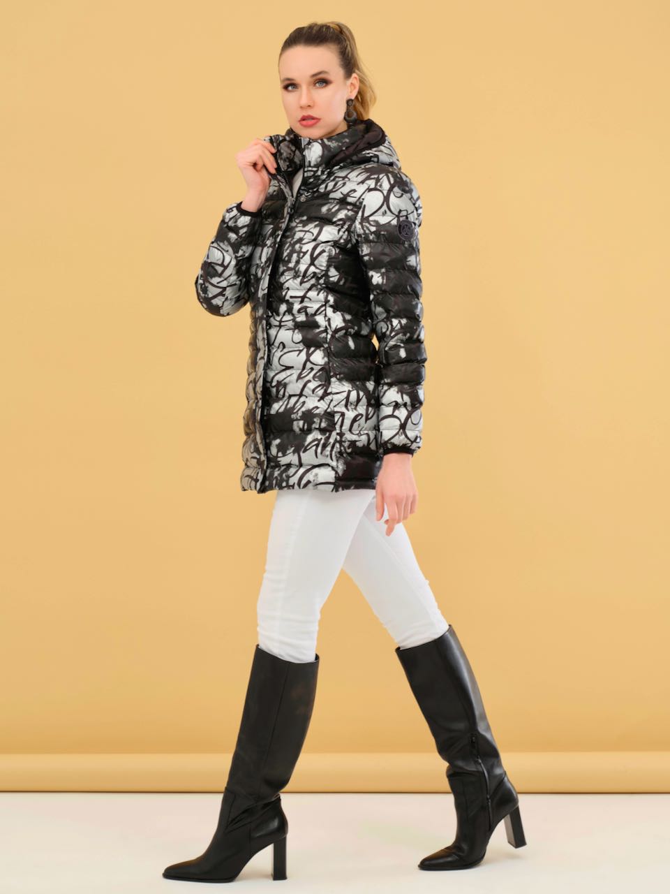 Print Long Puffer Coat