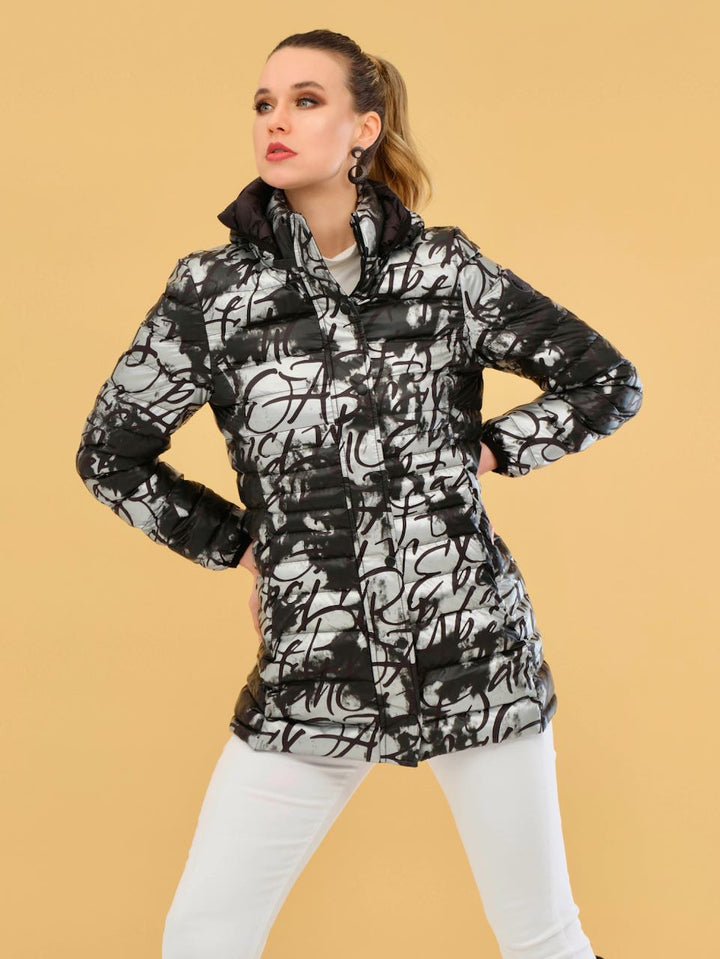 Print Long Puffer Coat