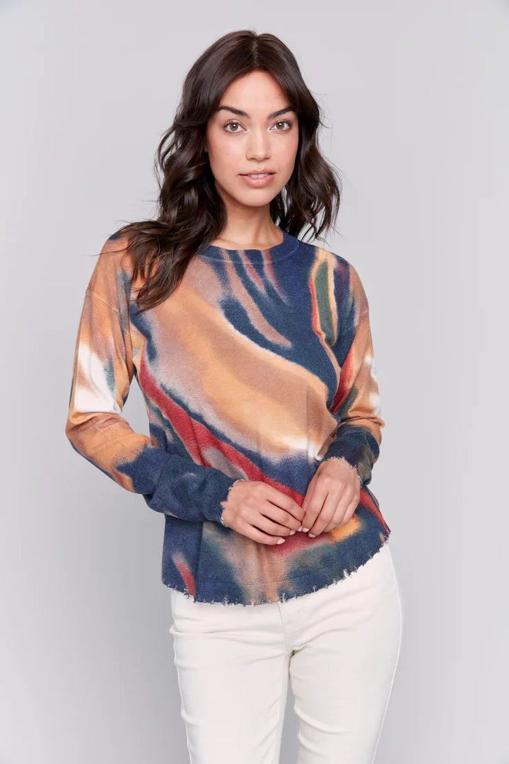 Printed Ripped Edges Sweater