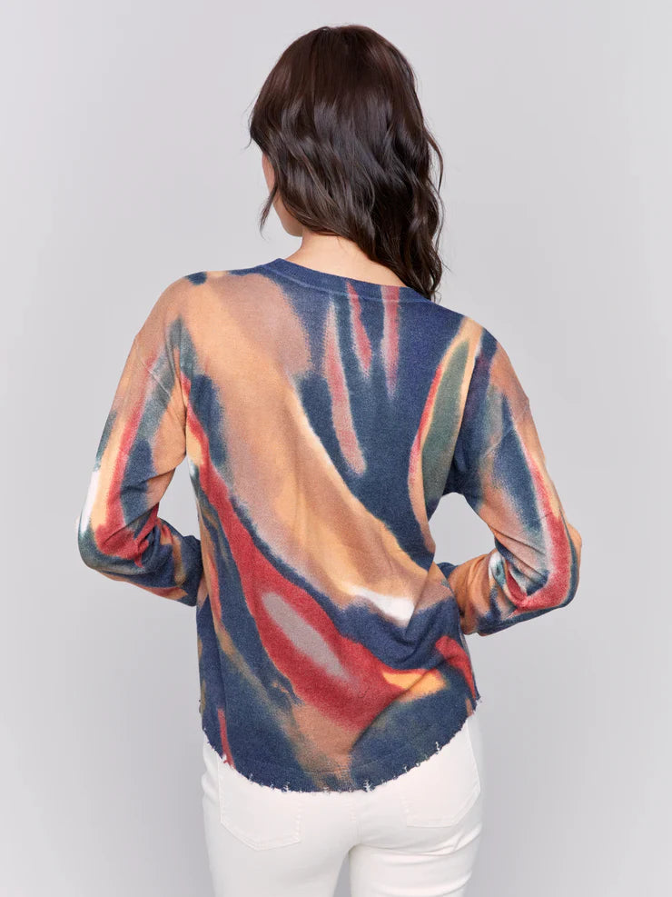 Printed Ripped Edges Sweater