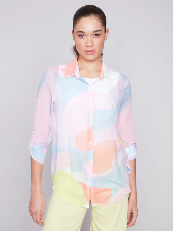 Printed Chiffon Button Up Top