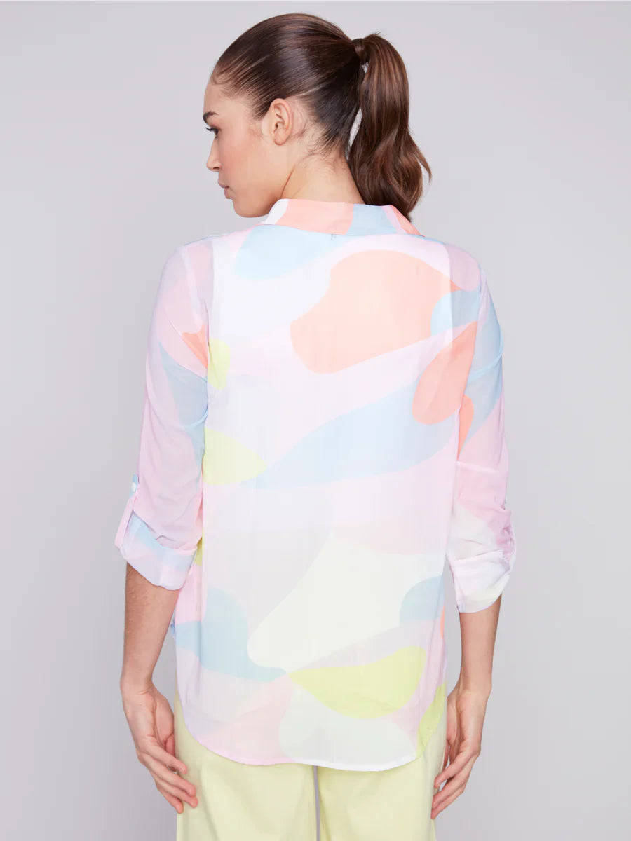 Printed Chiffon Button Up Top