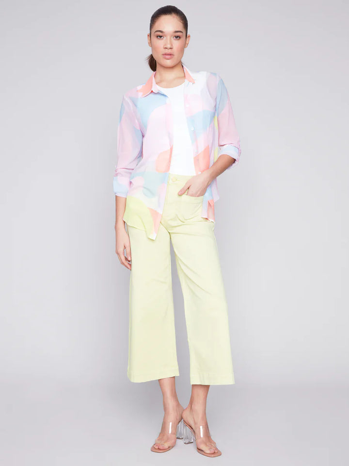 Printed Chiffon Button Up Top