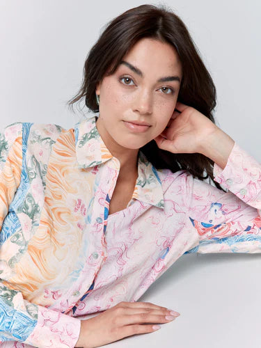 Printed Viscose Long Sleeve Button Up Shirt