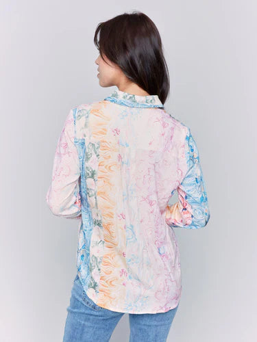 Printed Viscose Long Sleeve Button Up Shirt
