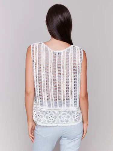 Sleeveless Print Crochet Top Hem Detail