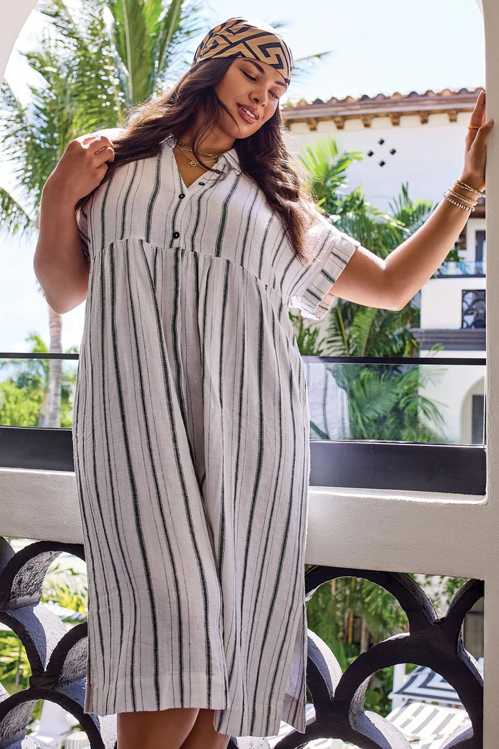 Yarn Dye Stripe Flowy Shirt Dress
