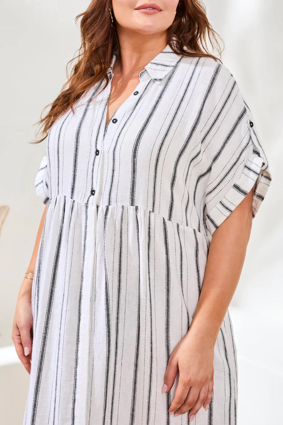 Yarn Dye Stripe Flowy Shirt Dress