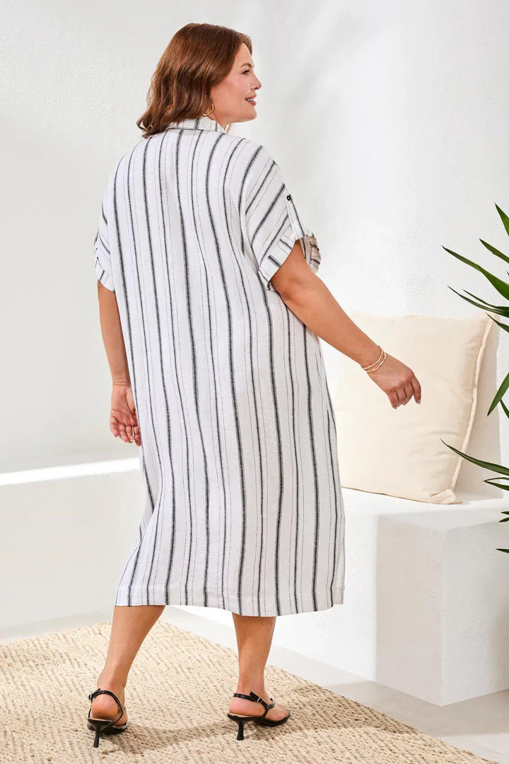 Yarn Dye Stripe Flowy Shirt Dress
